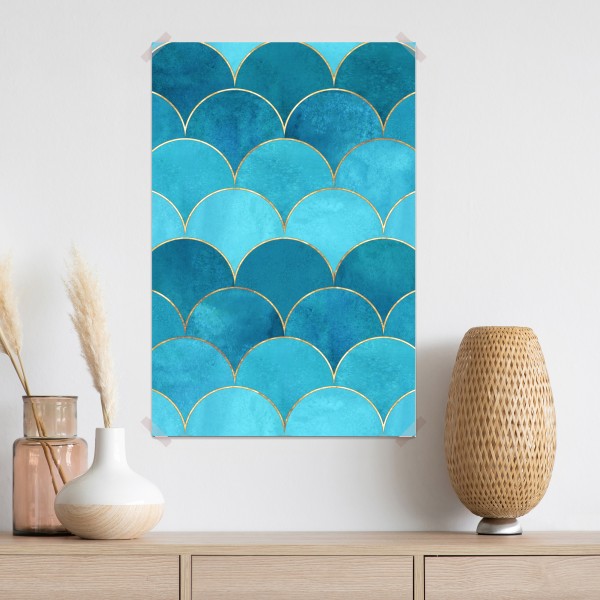 Plakat turkusowy wzór łusek z złotymi detalami – Wallissimo® Plakat turkusowy wzór łusek z złotymi detalami – Wallissimo®