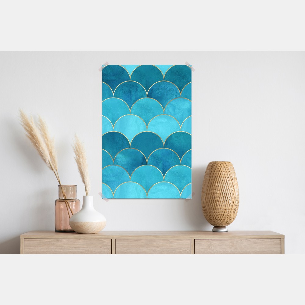 Plakat turkusowy wzór łusek z złotymi detalami – Wallissimo® Plakat turkusowy wzór łusek z złotymi detalami – Wallissimo®