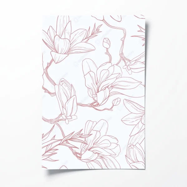 Plakat delikatny wzór magnolii w miękkim różu