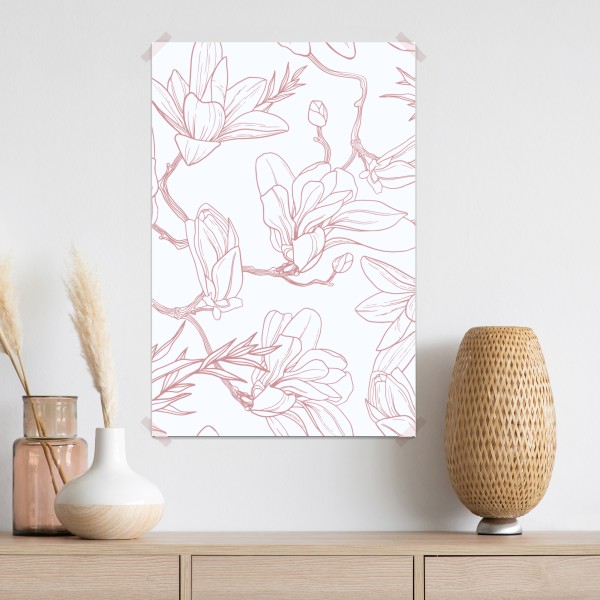 Plakat delikatny wzór magnolii w miękkim różu – Wallissimo® Plakat delikatny wzór magnolii w miękkim różu – Wallissimo®