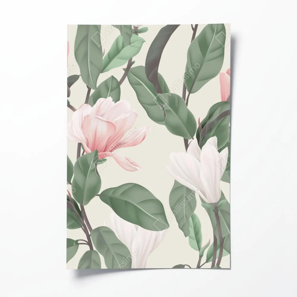 Plakat pastelowy wzór z magnolią – Wallissimo® Plakat pastelowy wzór z magnolią – Wallissimo®