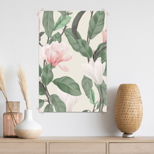Plakat pastelowy wzór z magnolią – Wallissimo® Plakat pastelowy wzór z magnolią – Wallissimo®