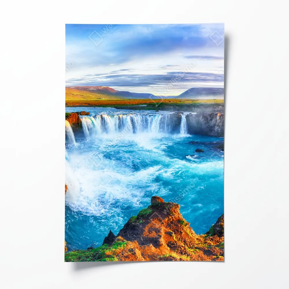 Plakat panorama wodospadu Godafoss o wschodzie słońca – Wallissimo® Plakat panorama wodospadu Godafoss o wschodzie słońca – Wallissimo®
