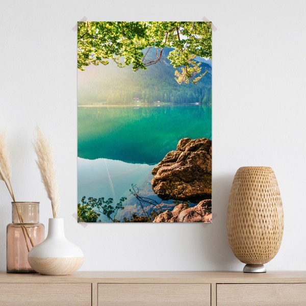 Plakat poranek nad jeziorem Fusine z Mangartem – Wallissimo® Plakat poranek nad jeziorem Fusine z Mangartem – Wallissimo®