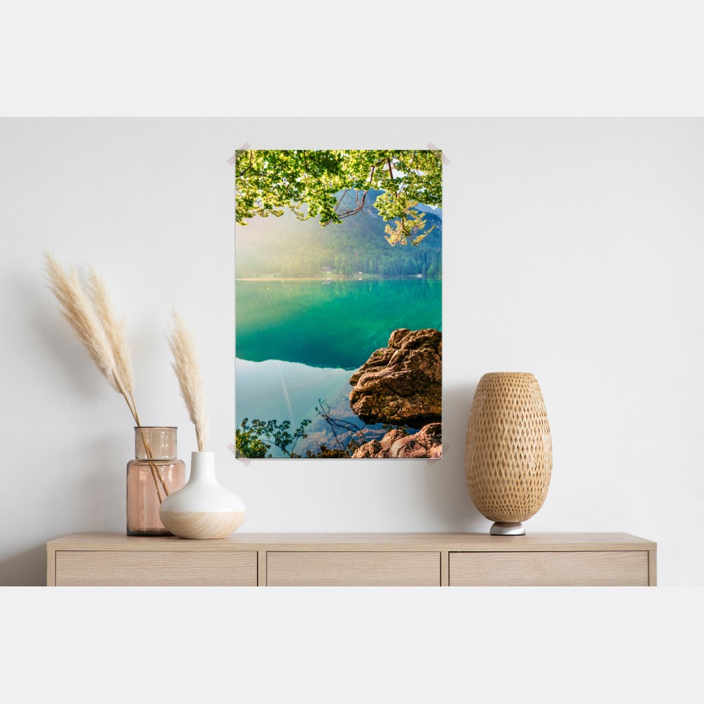 Plakat poranek nad jeziorem Fusine z Mangartem – Wallissimo® Plakat poranek nad jeziorem Fusine z Mangartem – Wallissimo®