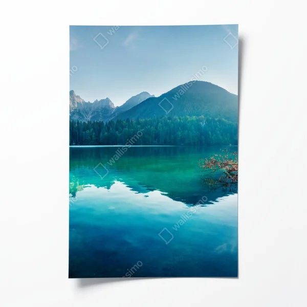 Plakat słoneczne jezioro Fusine, Alpy Julijskie
