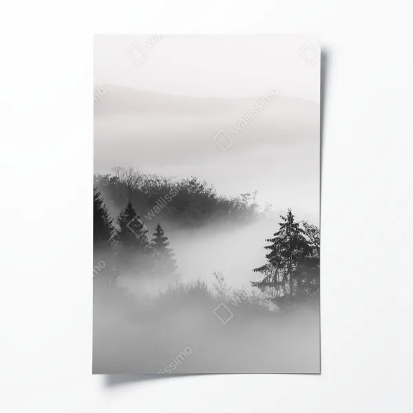 Plakat mglisty wschód słońca nad drewnianą kładką – Wallissimo®