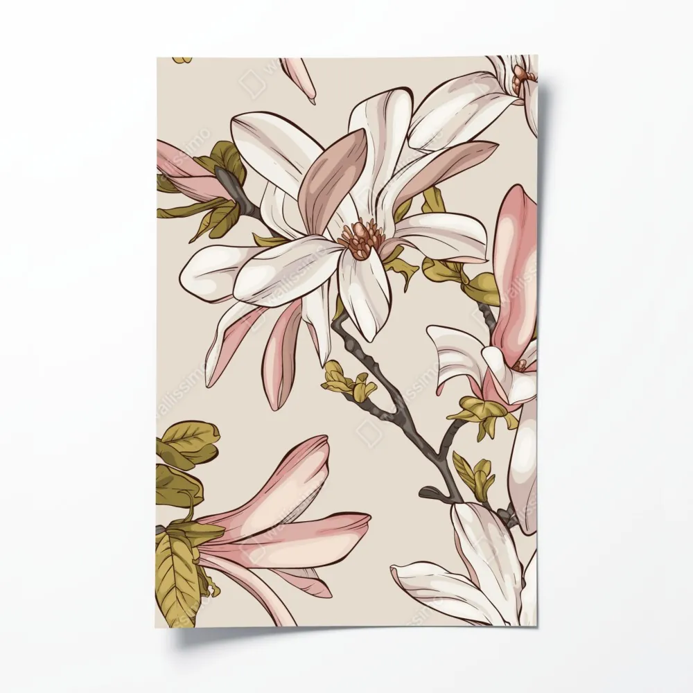 Plakat pastelowe magnolie na beżowym tle – Wallissimo® Plakat pastelowe magnolie na beżowym tle – Wallissimo®