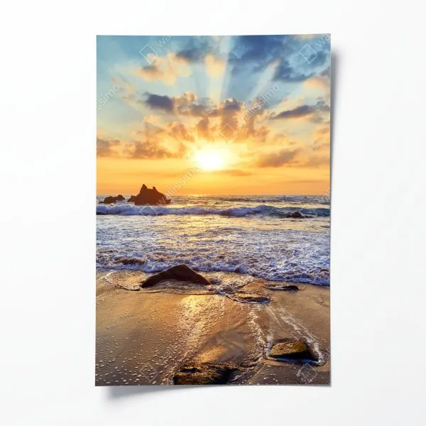 Plakat turkusowy zachód słońca nad spokojnym jeziorem – Wallissimo®