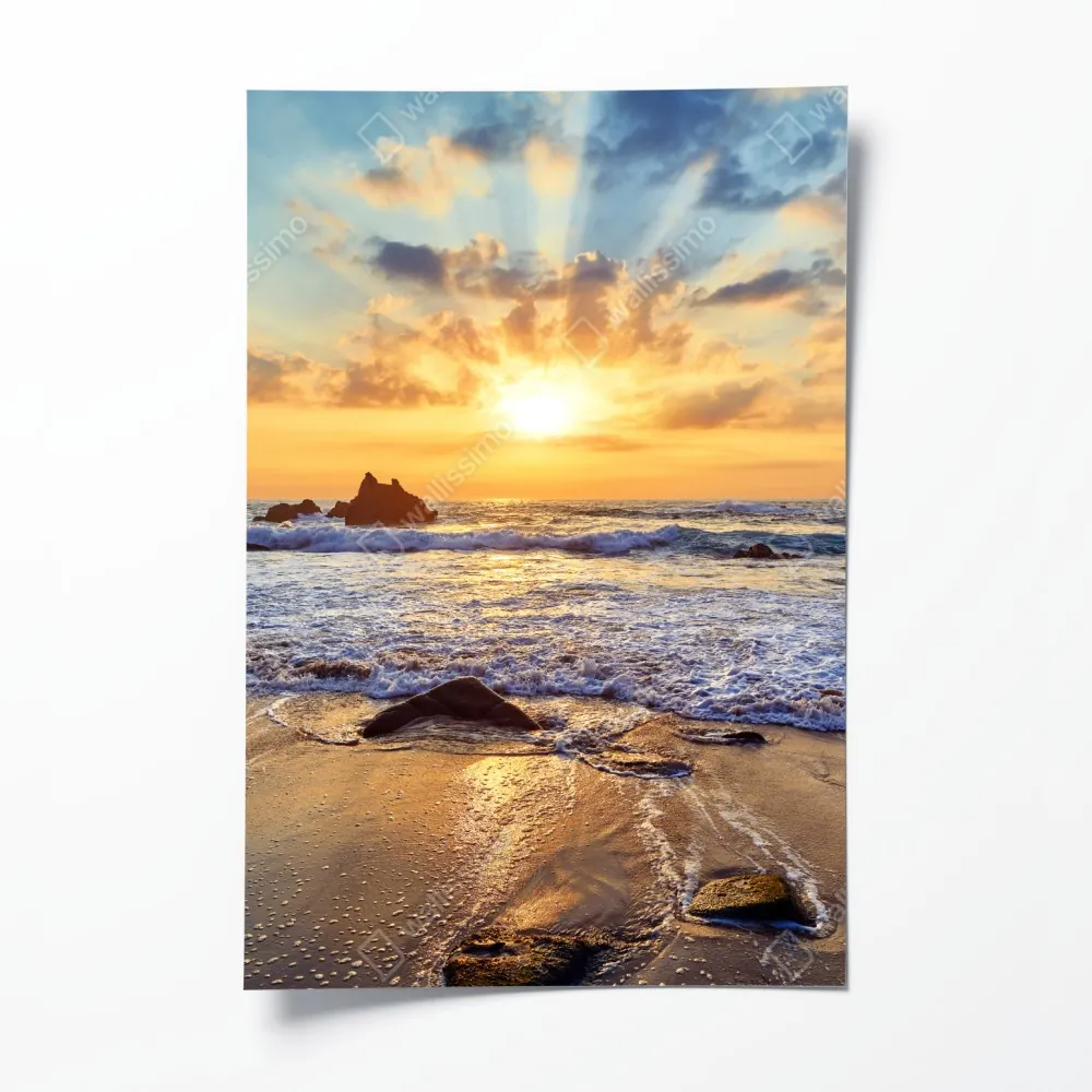 Plakat zachód słońca nad skalistym wybrzeżem – Wallissimo® Plakat zachód słońca nad skalistym wybrzeżem – Wallissimo®