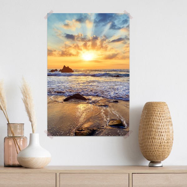 Plakat zachód słońca nad skalistym wybrzeżem – Wallissimo® Plakat zachód słońca nad skalistym wybrzeżem – Wallissimo®