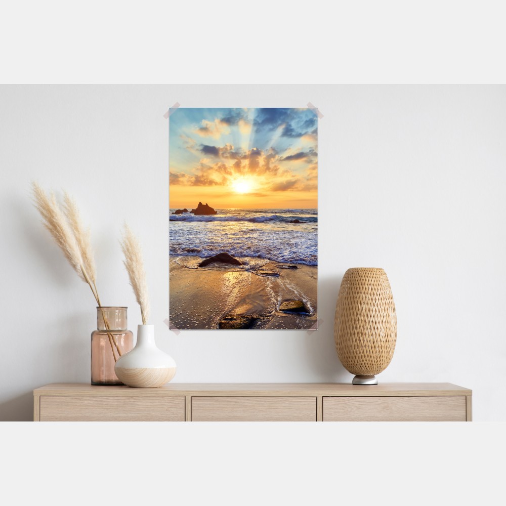 Plakat zachód słońca nad skalistym wybrzeżem – Wallissimo® Plakat zachód słońca nad skalistym wybrzeżem – Wallissimo®