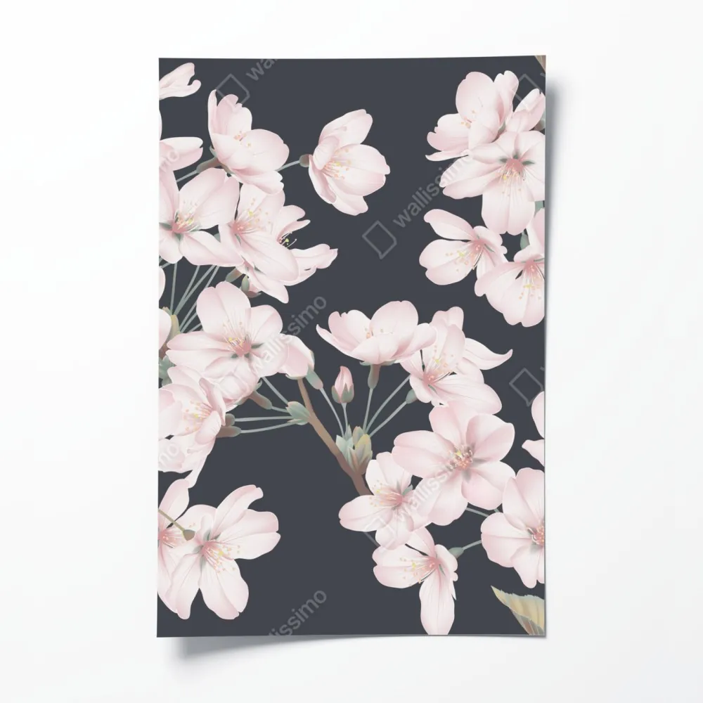 Plakat delikatny wzór kwiatów wiśni – Wallissimo®
