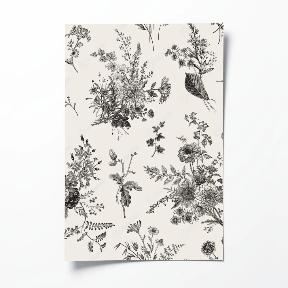 Plakat klasyczny czarno-biały wzór kwiatowy – Wallissimo® Plakat klasyczny czarno-biały wzór kwiatowy – Wallissimo®