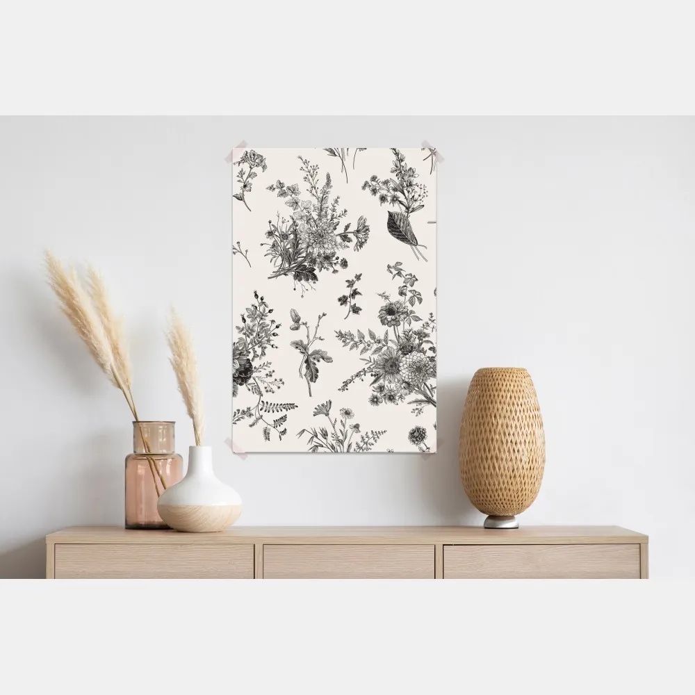 Plakat klasyczny czarno-biały wzór kwiatowy – Wallissimo® Plakat klasyczny czarno-biały wzór kwiatowy – Wallissimo®