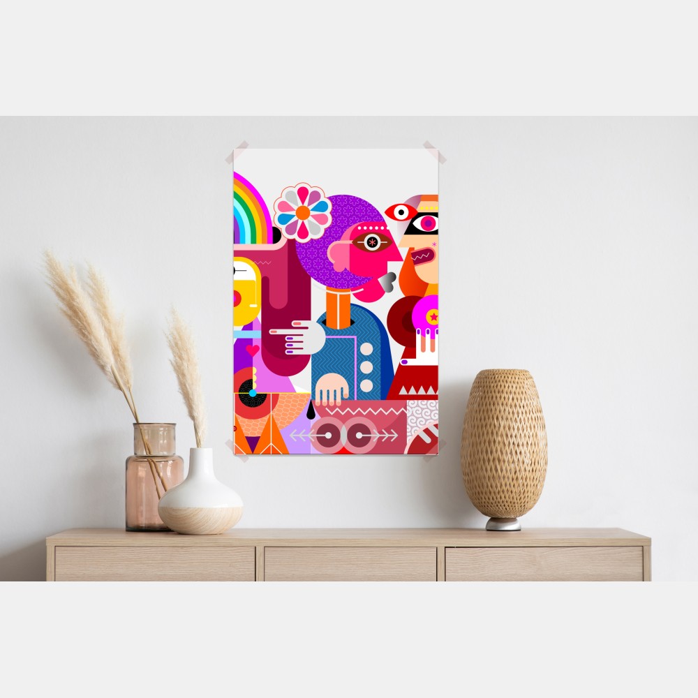 Plakat mężczyzna z tęczą jadący na geometrycznym ptaku – Wallissimo® Plakat mężczyzna z tęczą jadący na geometrycznym ptaku – Wallissimo®