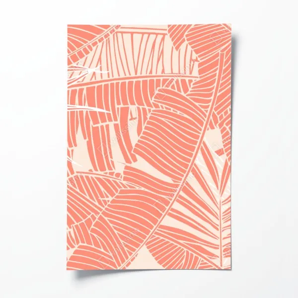 Plakat koralowy wzór tropikalnych liści