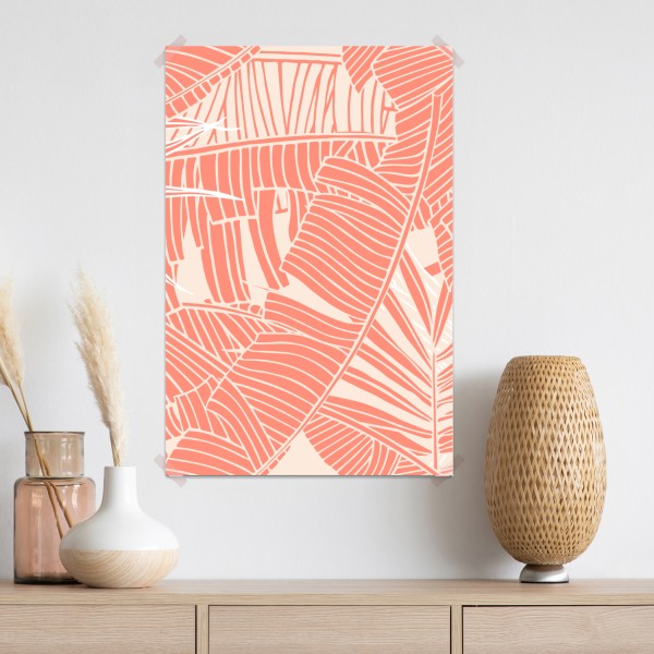 Plakat koralowy wzór tropikalnych liści – Wallissimo® Plakat koralowy wzór tropikalnych liści – Wallissimo®
