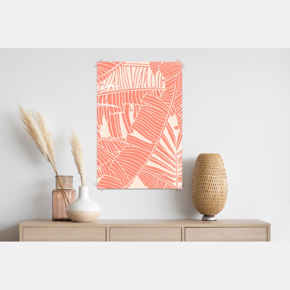 Plakat koralowy wzór tropikalnych liści – Wallissimo® Plakat koralowy wzór tropikalnych liści – Wallissimo®