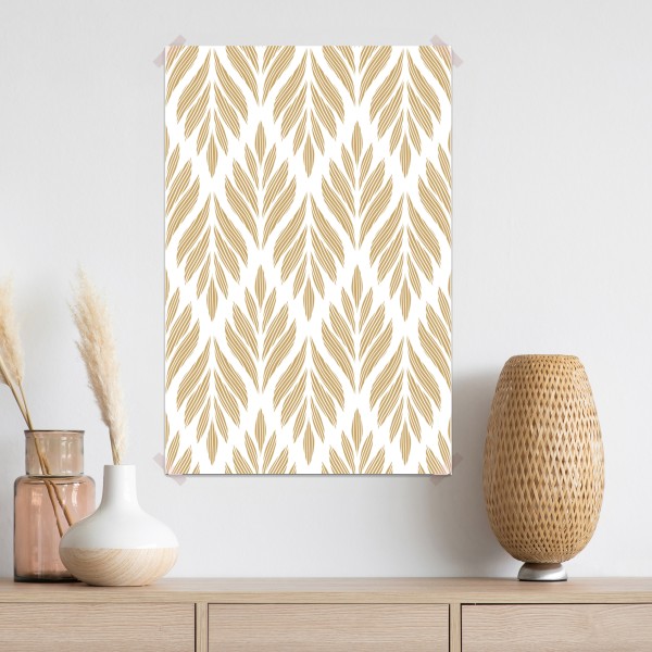 Plakat złoty wzór liści - bezszwowy motyw – Wallissimo® Plakat złoty wzór liści - bezszwowy motyw – Wallissimo®