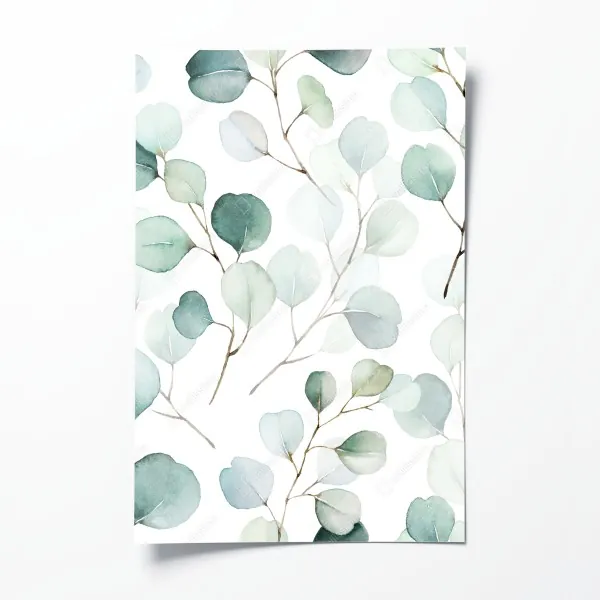 Plakat delikatny wzór liści eukaliptusa w akwareli