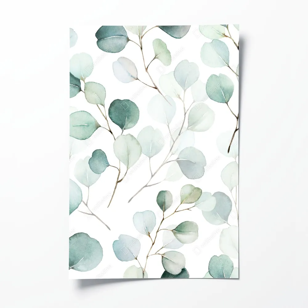 Plakat delikatny wzór liści eukaliptusa w akwareli – Wallissimo® Plakat delikatny wzór liści eukaliptusa w akwareli – Wallissimo®