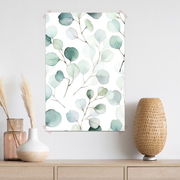 Plakat delikatny wzór liści eukaliptusa w akwareli – Wallissimo® Plakat delikatny wzór liści eukaliptusa w akwareli – Wallissimo®