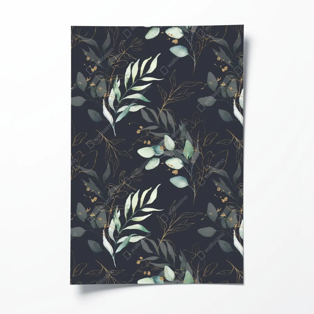 Plakat akwarelowe liście eukaliptusa na ciemnym tle – Wallissimo® Plakat akwarelowe liście eukaliptusa na ciemnym tle – Wallissimo®