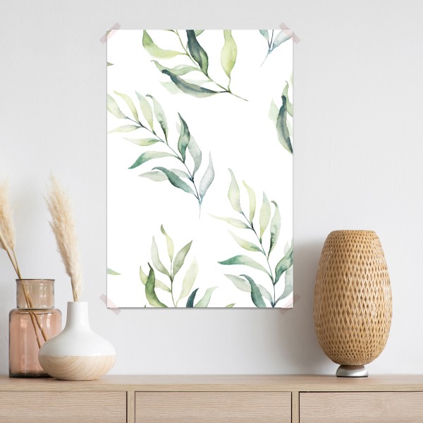 Plakat delikatny akwarelowy wzór z liśćmi eukaliptusa – Wallissimo® Plakat delikatny akwarelowy wzór z liśćmi eukaliptusa – Wallissimo®