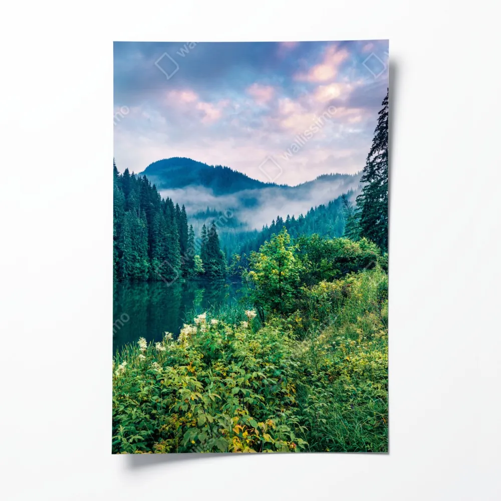 Plakat mglisty wschód słońca nad Lacu Rosu – Wallissimo® Plakat mglisty wschód słońca nad Lacu Rosu – Wallissimo®