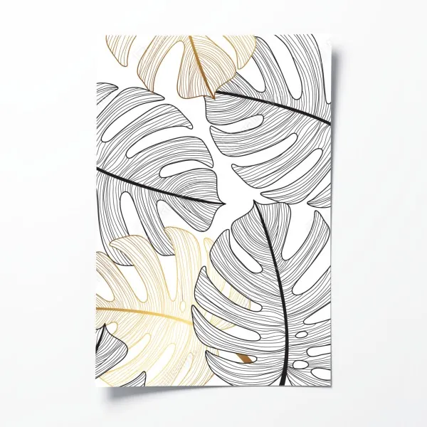 Plakat wzór liści monstera ze złotymi akcentami