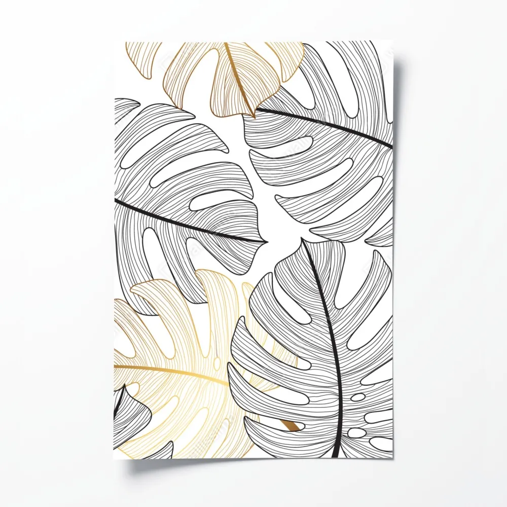 Plakat wzór liści monstera ze złotymi akcentami – Wallissimo® Plakat wzór liści monstera ze złotymi akcentami – Wallissimo®