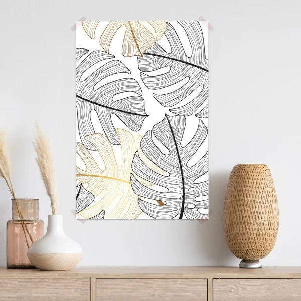 Plakat wzór liści monstera ze złotymi akcentami – Wallissimo® Plakat wzór liści monstera ze złotymi akcentami – Wallissimo®