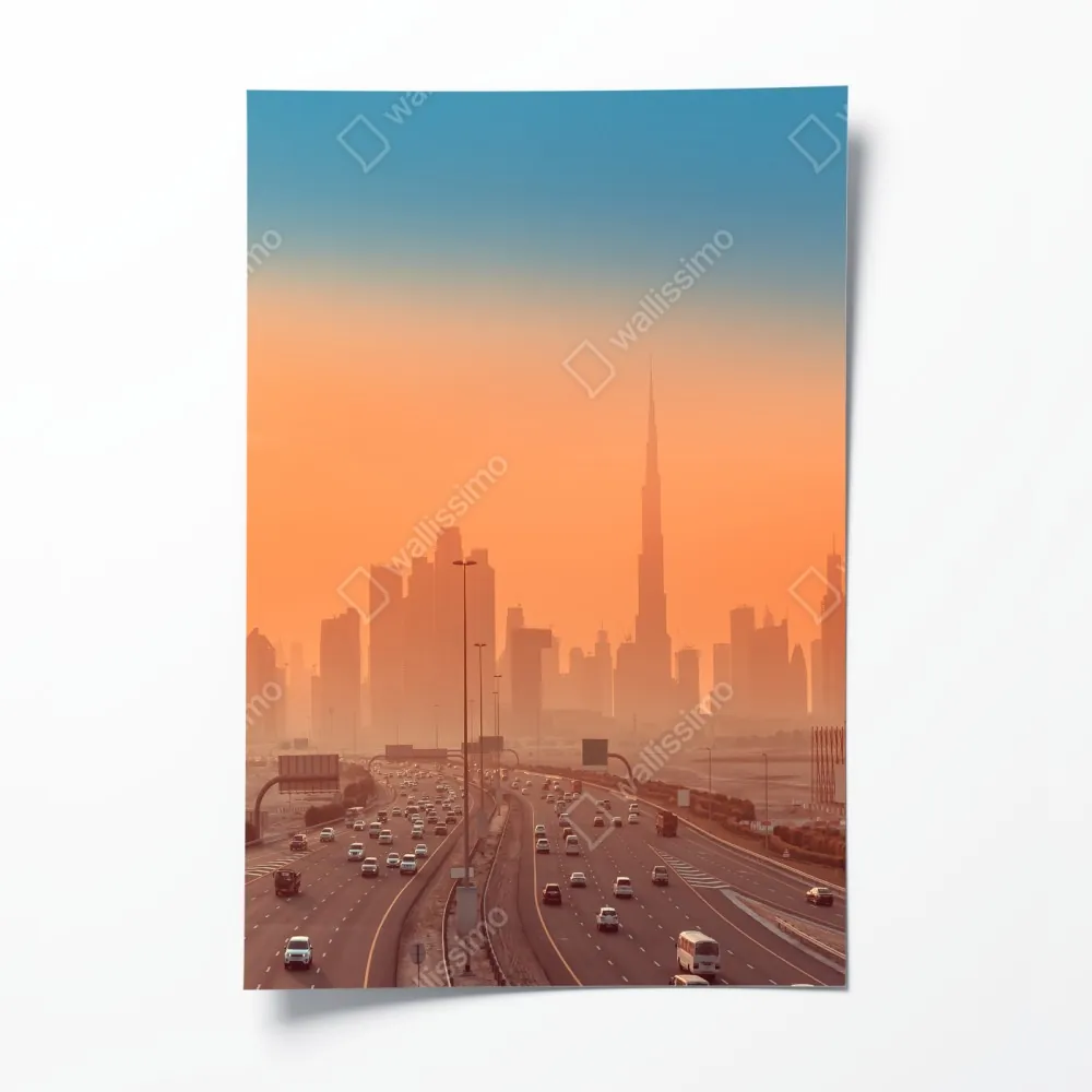 Plakat Dubaj panorama o wschodzie słońca – Wallissimo® Plakat Dubaj panorama o wschodzie słońca – Wallissimo®