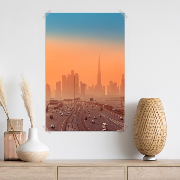 Plakat Dubaj panorama o wschodzie słońca – Wallissimo® Plakat Dubaj panorama o wschodzie słońca – Wallissimo®