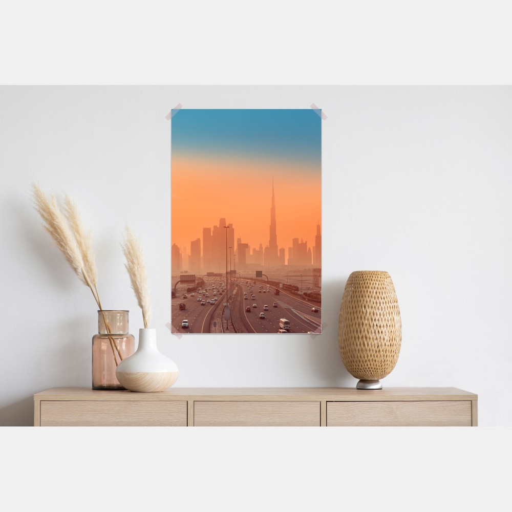 Plakat Dubaj panorama o wschodzie słońca – Wallissimo® Plakat Dubaj panorama o wschodzie słońca – Wallissimo®