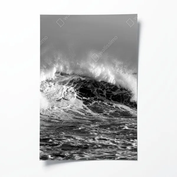 Plakat dramatyczna czarno-biała fala oceanu