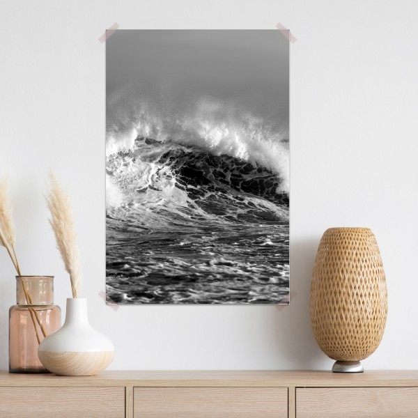Plakat dramatyczna czarno-biała fala oceanu – Wallissimo® Plakat dramatyczna czarno-biała fala oceanu – Wallissimo®