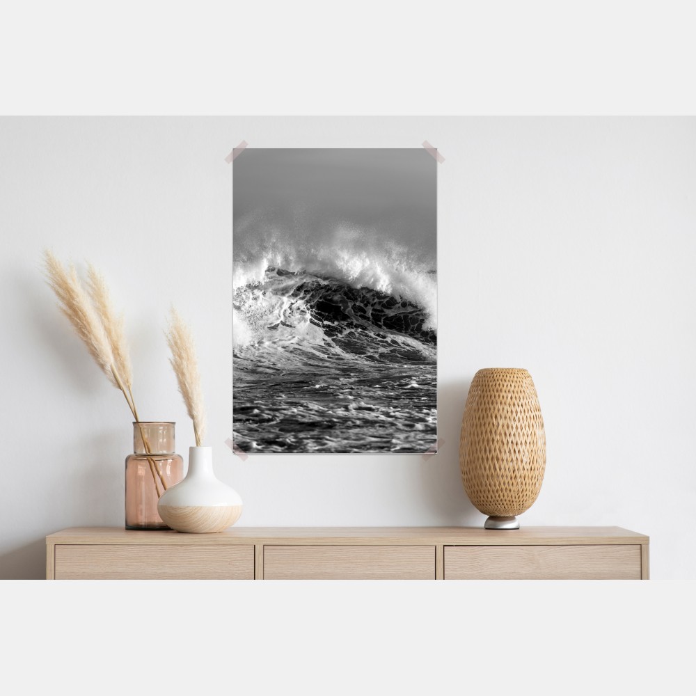 Plakat dramatyczna czarno-biała fala oceanu – Wallissimo® Plakat dramatyczna czarno-biała fala oceanu – Wallissimo®