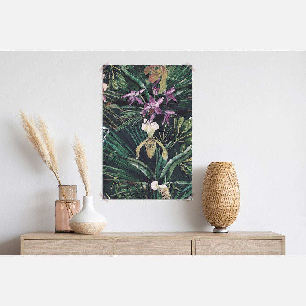 Plakat tropikalne akwarelowe orchidee i liście palmowe – Wallissimo® Plakat tropikalne akwarelowe orchidee i liście palmowe – Wallissimo®