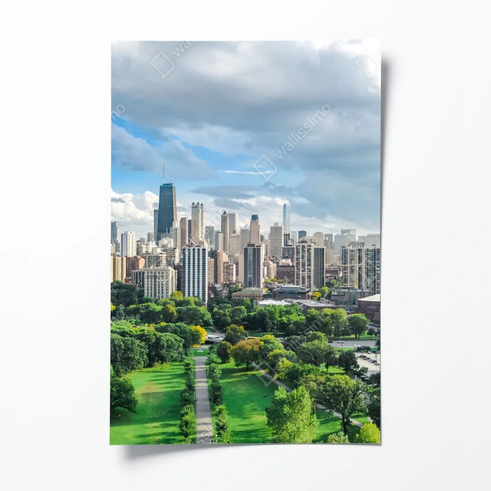 Plakat miejska panorama nad zielonym parkiem – Wallissimo® Plakat miejska panorama nad zielonym parkiem – Wallissimo®