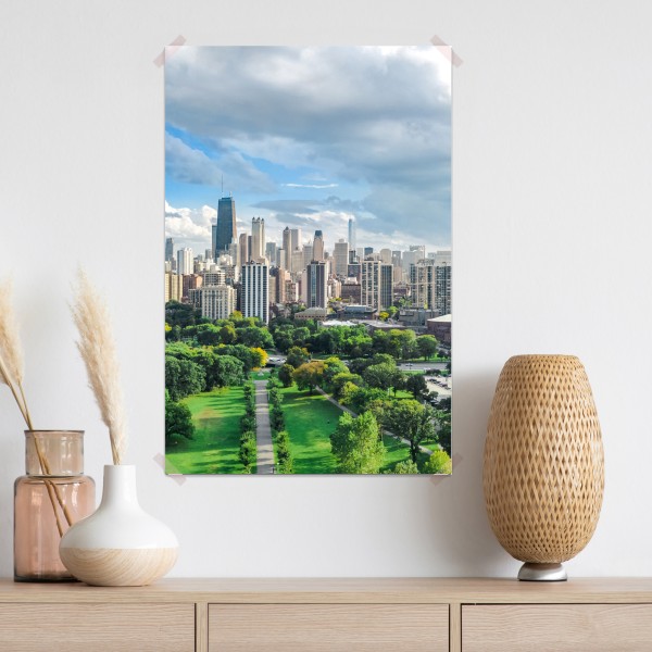 Plakat miejska panorama nad zielonym parkiem – Wallissimo® Plakat miejska panorama nad zielonym parkiem – Wallissimo®