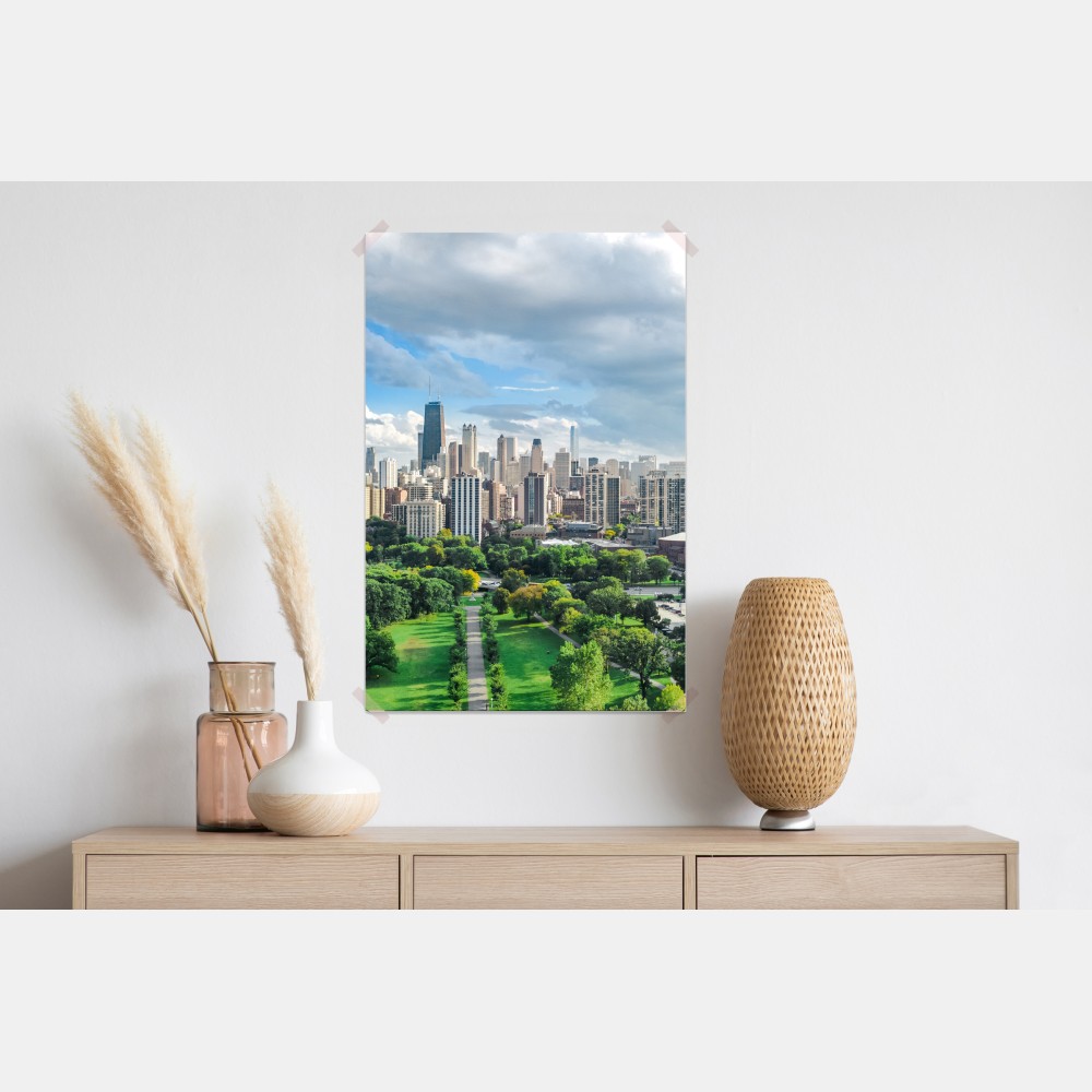 Plakat miejska panorama nad zielonym parkiem – Wallissimo® Plakat miejska panorama nad zielonym parkiem – Wallissimo®