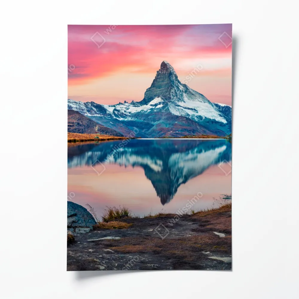 Plakat majestatyczny Matterhorn odbity w Stellisee – Wallissimo® Plakat majestatyczny Matterhorn odbity w Stellisee – Wallissimo®