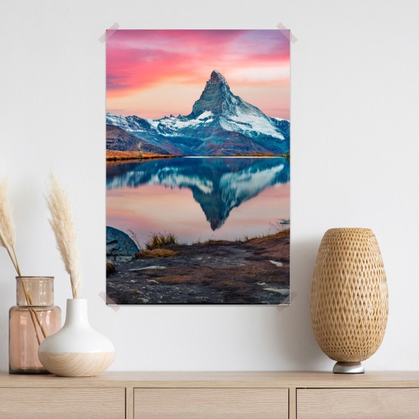 Plakat majestatyczny Matterhorn odbity w Stellisee – Wallissimo® Plakat majestatyczny Matterhorn odbity w Stellisee – Wallissimo®