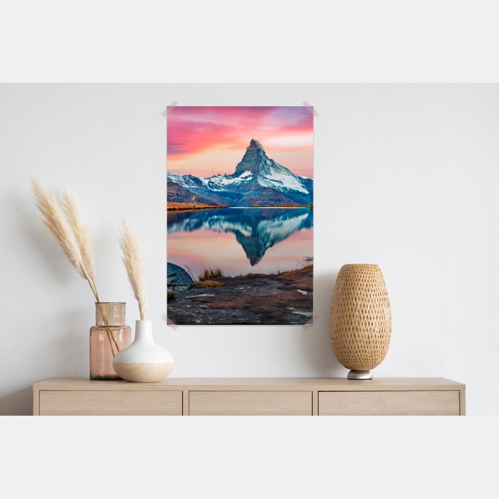 Plakat majestatyczny Matterhorn odbity w Stellisee – Wallissimo® Plakat majestatyczny Matterhorn odbity w Stellisee – Wallissimo®