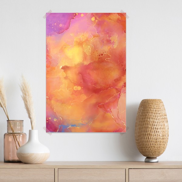 Plakat żywa akwarelowa abstrakcja w ciepłych barwach – Wallissimo® Plakat żywa akwarelowa abstrakcja w ciepłych barwach – Wallissimo®