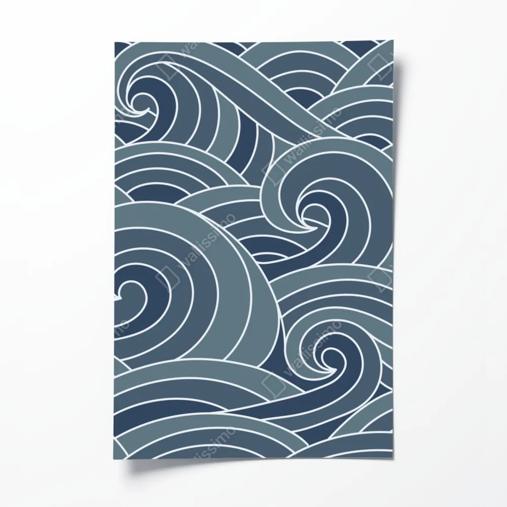 Plakat stylizowany wzór fal morskich – Wallissimo® Plakat stylizowany wzór fal morskich – Wallissimo®
