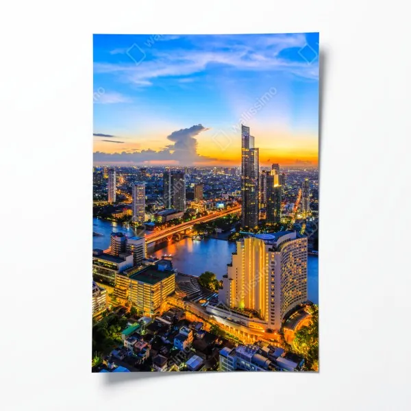 Plakat intensywna różowa fasada z niebieskimi drzwiami – Wallissimo®