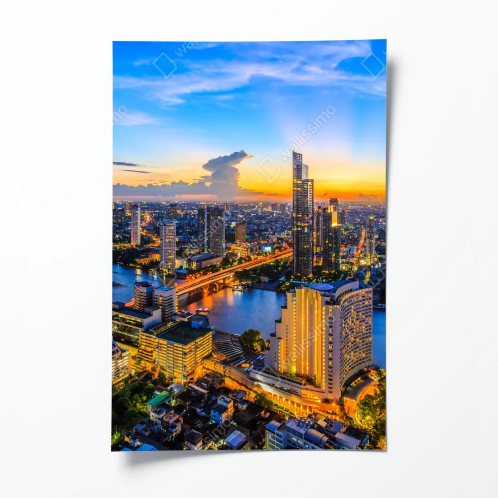 Plakat tętniąca życiem panorama miasta o zmierzchu – Wallissimo® Plakat tętniąca życiem panorama miasta o zmierzchu – Wallissimo®